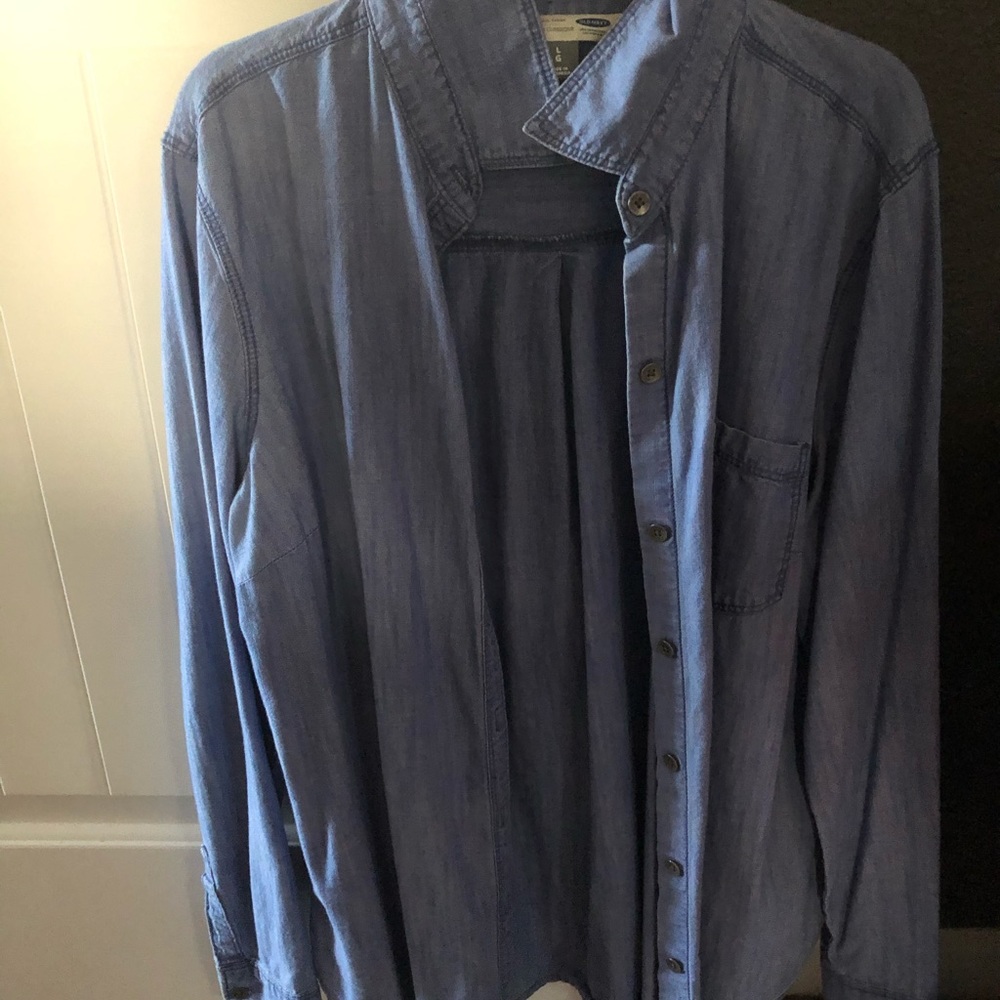 blue jean button up from Old Navy